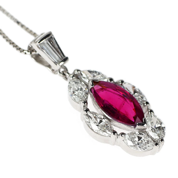 K18WG タイ産 ルビー ダイヤモンド ペンダントネックレス 1.52ct D1.39ct