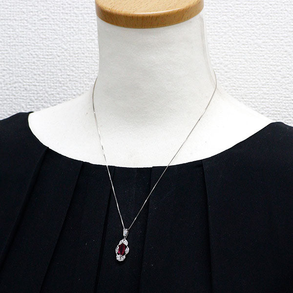 K18WG タイ産 ルビー ダイヤモンド ペンダントネックレス 1.52ct D1.39ct