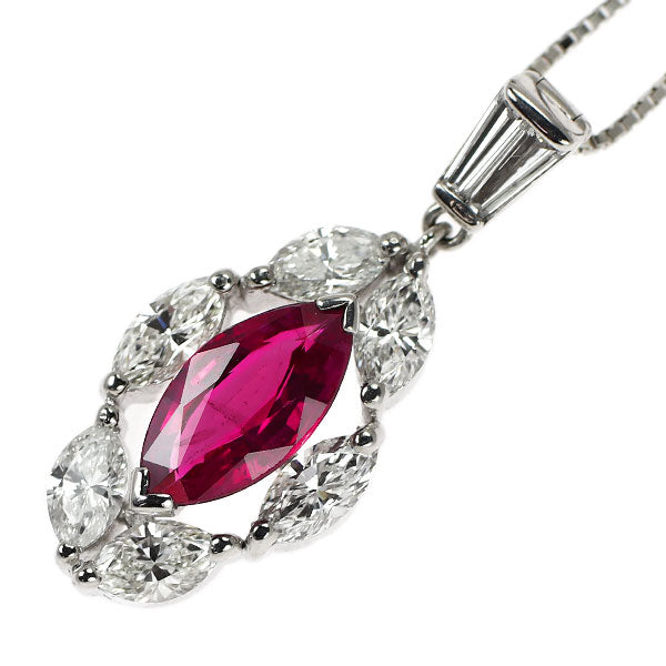 K18WG タイ産 ルビー ダイヤモンド ペンダントネックレス 1.52ct D1.39ct