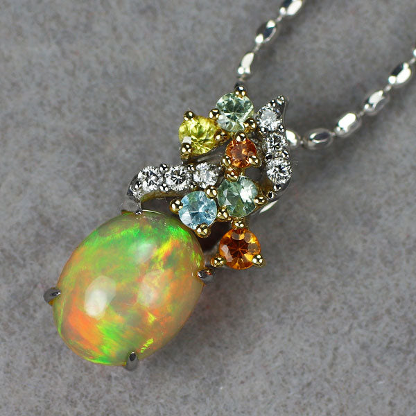 K18YG/WG オパール カラーサファイア パライバトルマリン ダイヤ ペンダントネックレス 1.00ct CS0.18ct T0.02ct D0.05ct