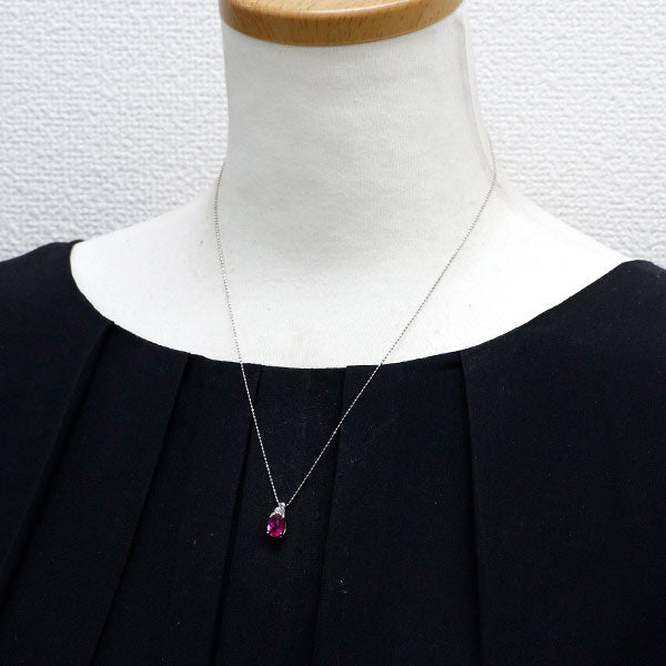 K18WG ルベライト ダイヤモンド ペンダントネックレス 1.06ct D0.03ct