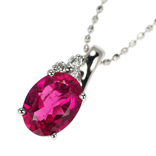 K18WG ルベライト ダイヤモンド ペンダントネックレス 1.06ct D0.03ct