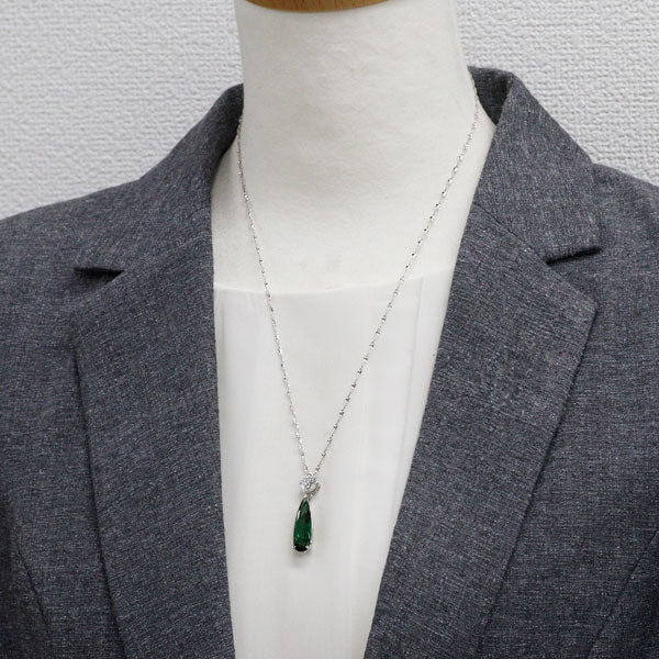 Pt900/ Pt850 グリーントルマリン ダイヤモンド ペンダントネックレス 6.11ct D0.20ct