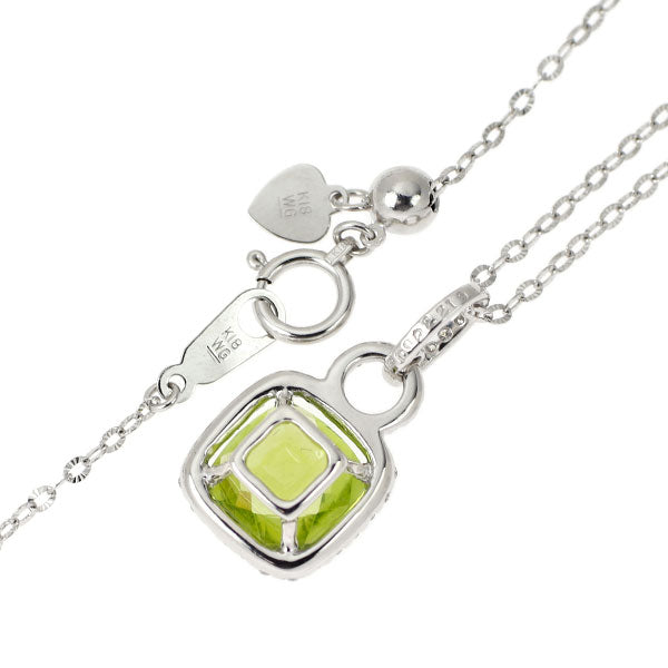 K18WG チェッカーカット ペリドット ダイヤモンド ペンダントネックレス 2.19ct D0.22ct