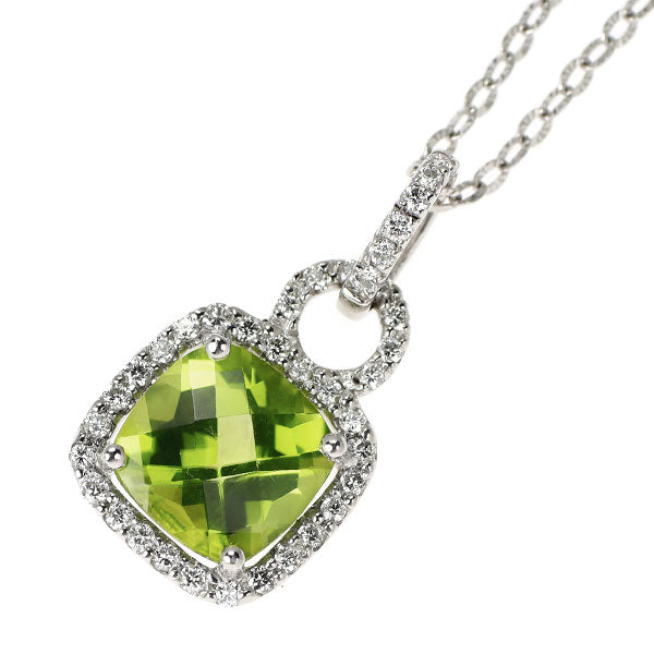 K18WG チェッカーカット ペリドット ダイヤモンド ペンダントネックレス 2.19ct D0.22ct