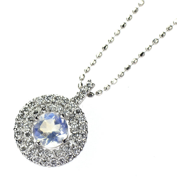 K18WG ムーンストーン ダイヤモンド ペンダントネックレス 0.44ct D0.25ct
