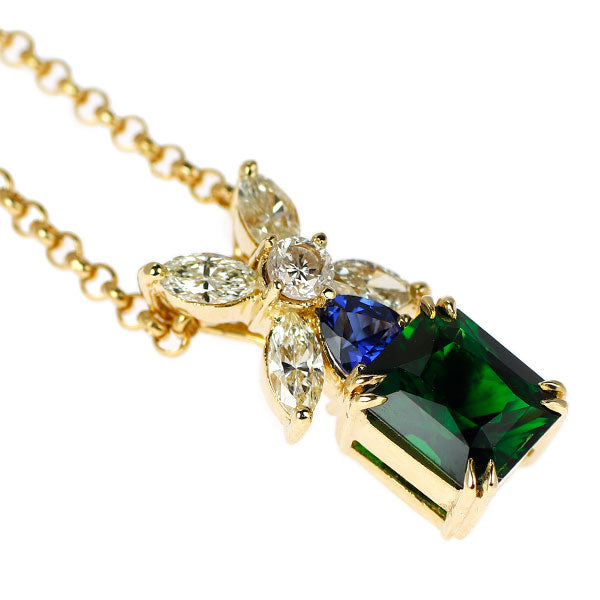 K18YG クロムトルマリン サファイア ダイヤモンド ペンダントネックレス 1.19ct S0.21ct D0.42ct