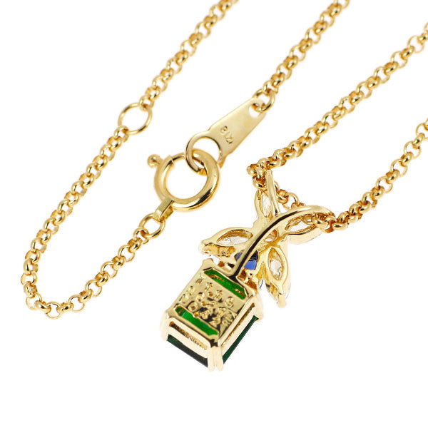 K18YG クロムトルマリン サファイア ダイヤモンド ペンダントネックレス 1.19ct S0.21ct D0.42ct