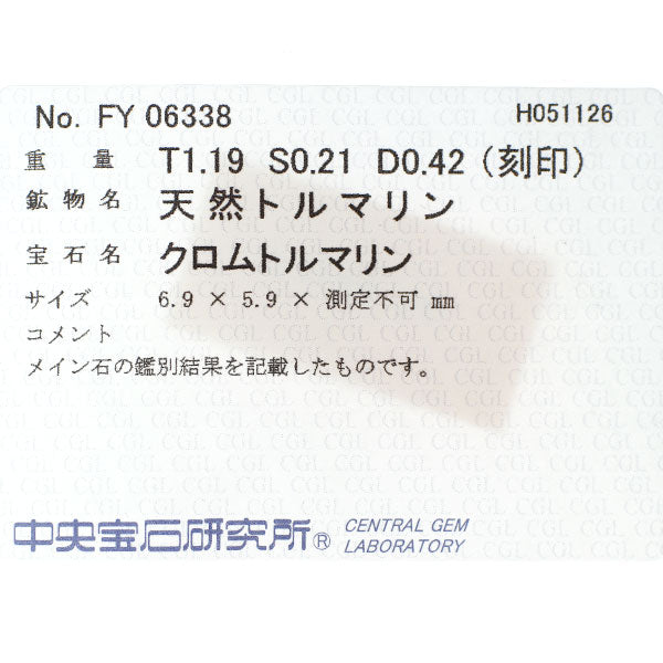 K18YG クロムトルマリン サファイア ダイヤモンド ペンダントネックレス 1.19ct S0.21ct D0.42ct