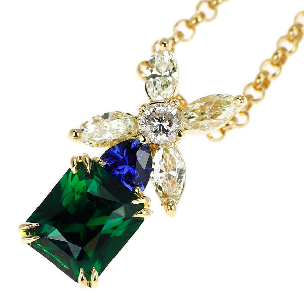 K18YG クロムトルマリン サファイア ダイヤモンド ペンダントネックレス 1.19ct S0.21ct D0.42ct