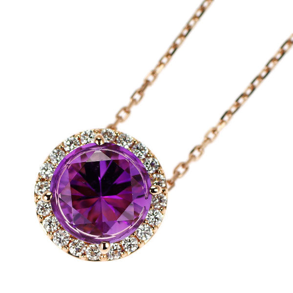 K18PG アメジスト ダイヤモンド ペンダントネックレス 1.62ct D0.18ct