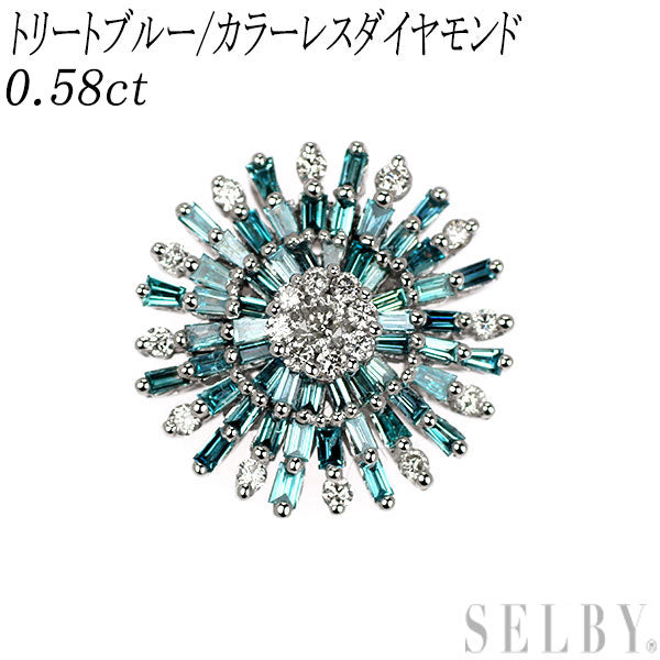 K18WG トリートアイスブルー/カラーレス ダイヤモンド ペンダントトップ 0.58ct