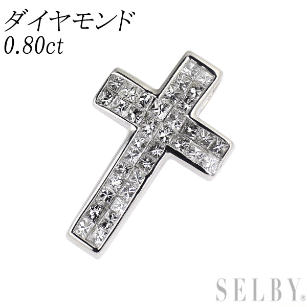 K18WG ダイヤモンド ペンダントトップ 0.80ct クロス ミステリーセッティング