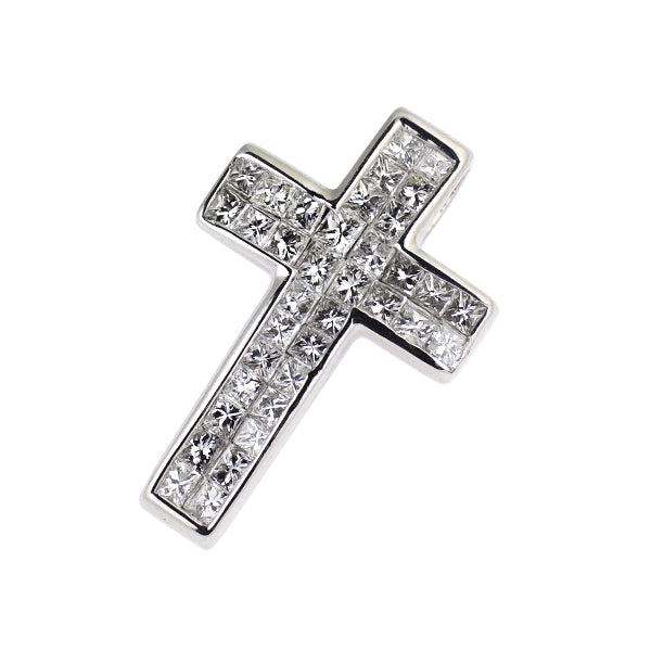 K18WG ダイヤモンド ペンダントトップ 0.80ct クロス ミステリーセッティング