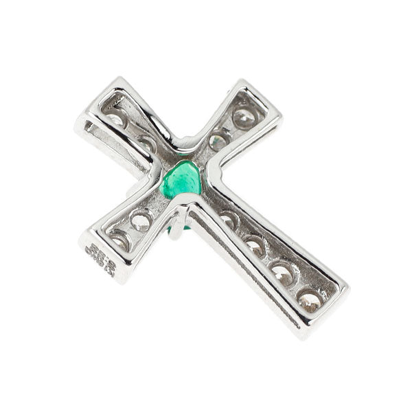 K18WG エメラルド ダイヤモンド ペンダントトップ 0.30ct D0.50ct クロス