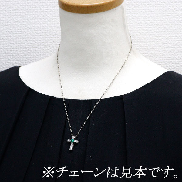 K18WG エメラルド ダイヤモンド ペンダントトップ 0.30ct D0.50ct クロス