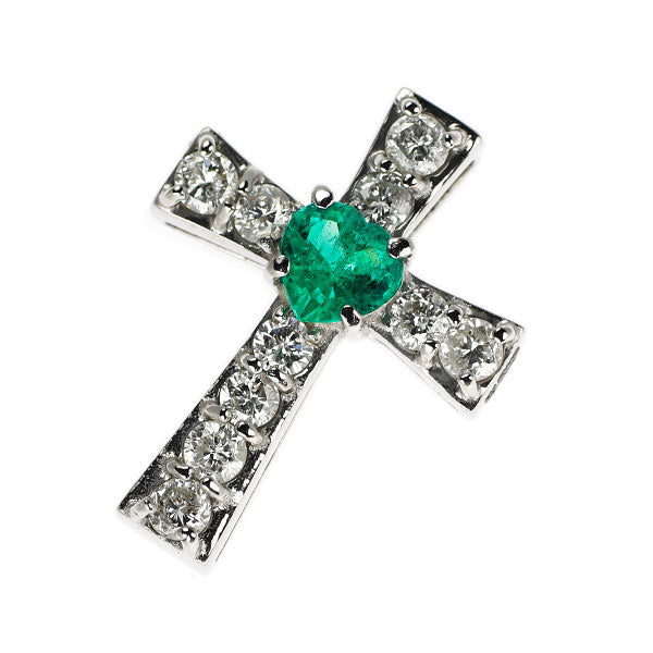 K18WG エメラルド ダイヤモンド ペンダントトップ 0.30ct D0.50ct クロス