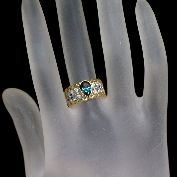 クレサンベール K18YG/Pt900 再結晶アレキサンドライト ダイヤモンド リング 1.19ct D0.19ct フィレンツェ彫