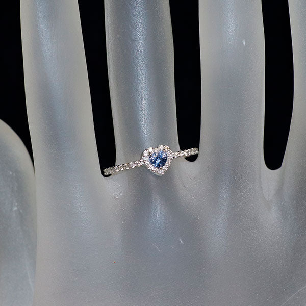 新品 Pt900 ハートシェイプ コバルト含有ブルースピネル ダイヤモンド リング 0.24ct D0.18ct 希少石 レアストーン【エスコレ】