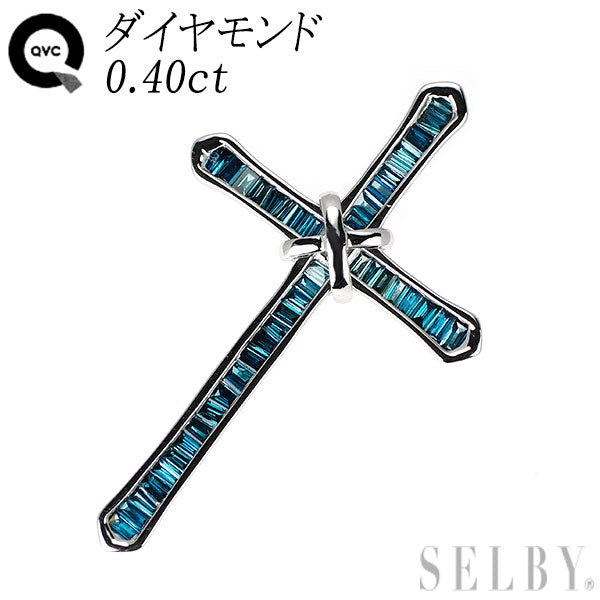 QVC K18WG トリートブルー ダイヤモンド ペンダントトップ 0.40ct クロス
