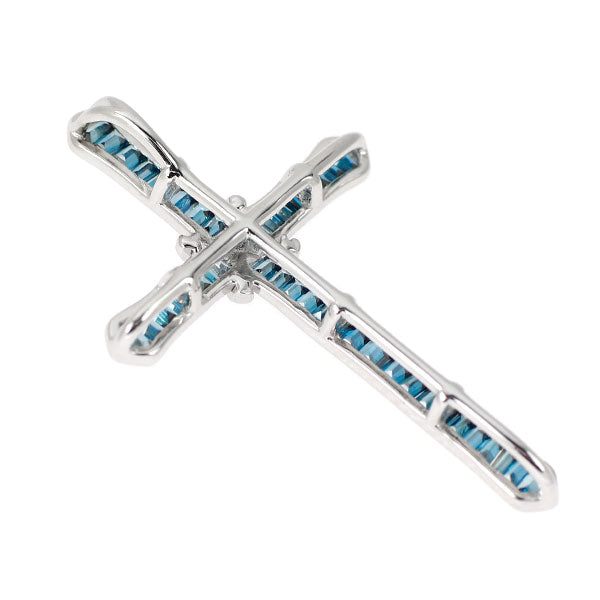 QVC K18WG トリートブルー ダイヤモンド ペンダントトップ 0.40ct クロス
