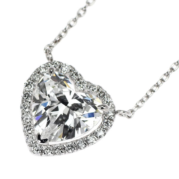 K18WG ハートシェイプ ダイヤモンド ペンダントネックレス 2.026ct D SI2 D0.242ct