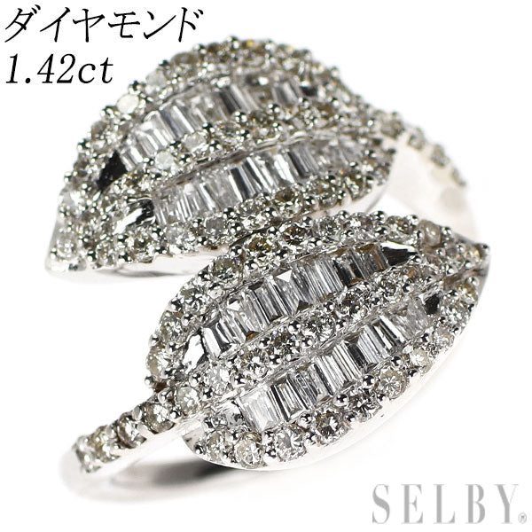 K18WG ダイヤモンド リング 1.42ct 植物