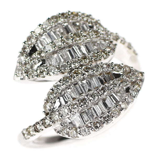 K18WG ダイヤモンド リング 1.42ct 植物