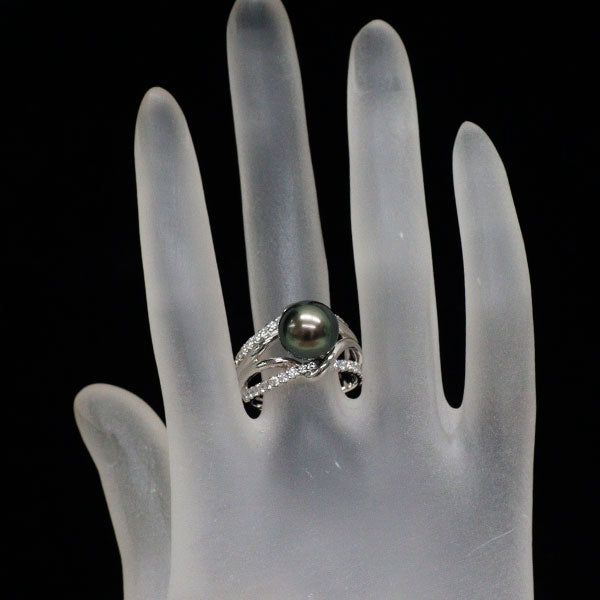 木下真珠 K18WG 黒蝶真珠 ダイヤモンド リング 0.70ct 径約 10.2mm