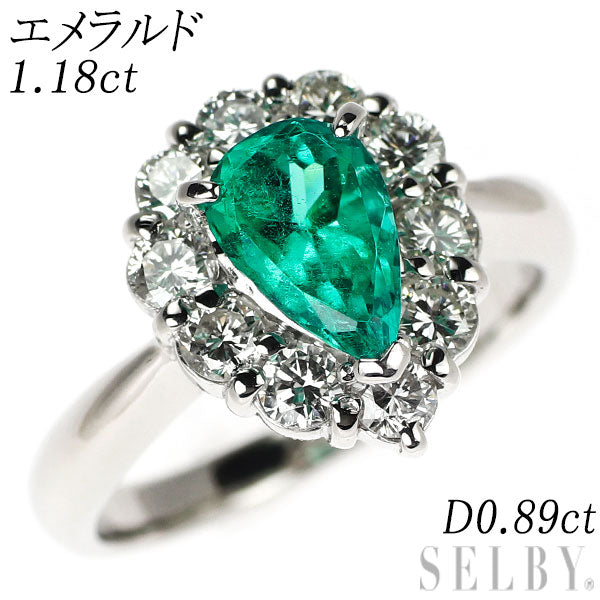Pt900 エメラルド ダイヤモンド リング 1.18ct D0.89ct