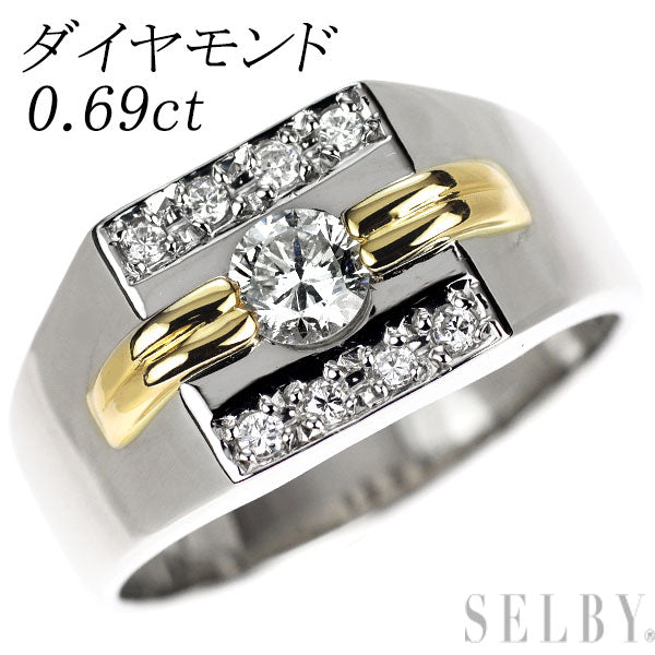 Pt900/K18YG ダイヤモンド リング 0.69ct 印台