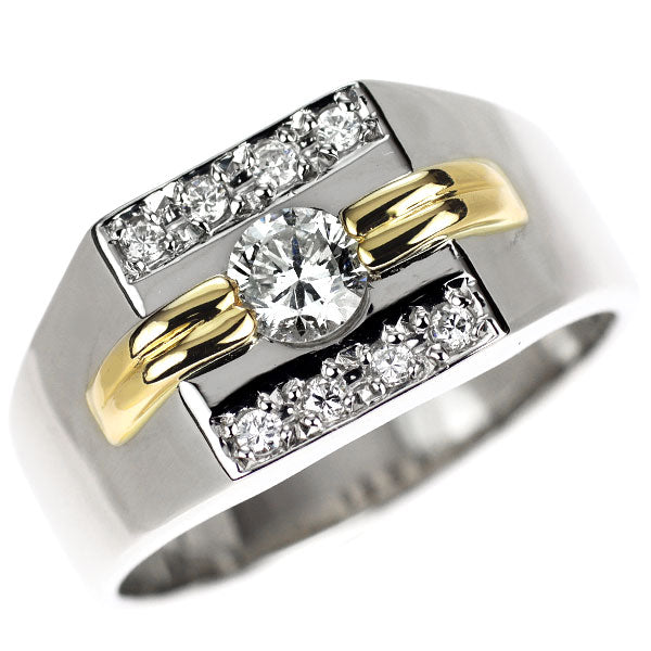 Pt900/K18YG ダイヤモンド リング 0.69ct 印台