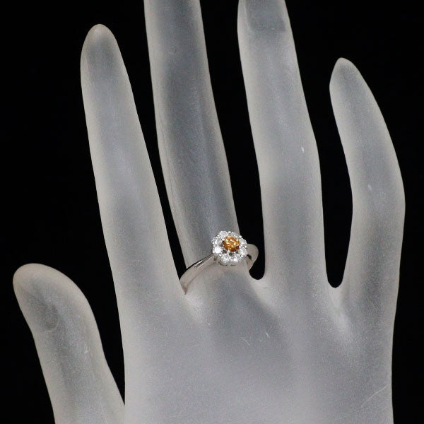 Pt900 天然オレンジ ダイヤモンド リング 0.210ct D0.34ct フラワー
