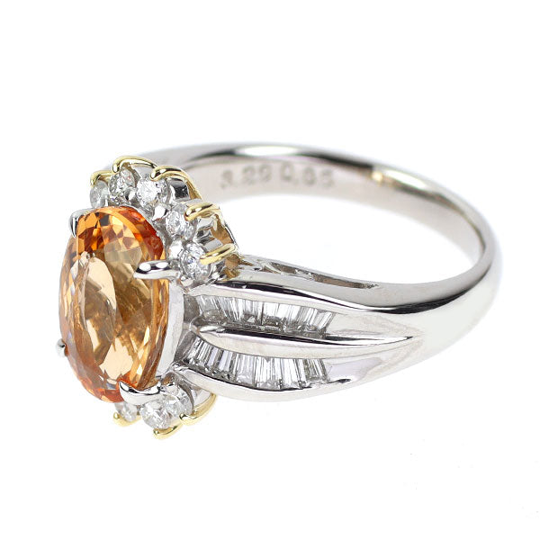 希少 Pt900/K18YG インペリアル トパーズ ダイヤモンド リング 3.29ct 0.85ct