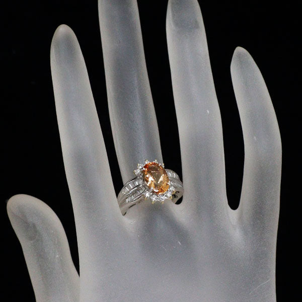 希少 Pt900/K18YG インペリアル トパーズ ダイヤモンド リング 3.29ct 0.85ct