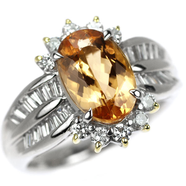 希少 Pt900/K18YG インペリアル トパーズ ダイヤモンド リング 3.29ct 0.85ct