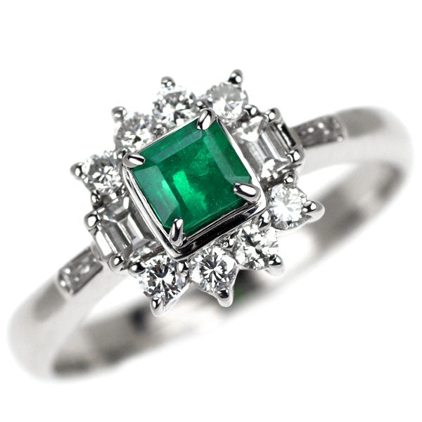 Pt900 エメラルド ダイヤモンド リング 0.36ct D0.38ct