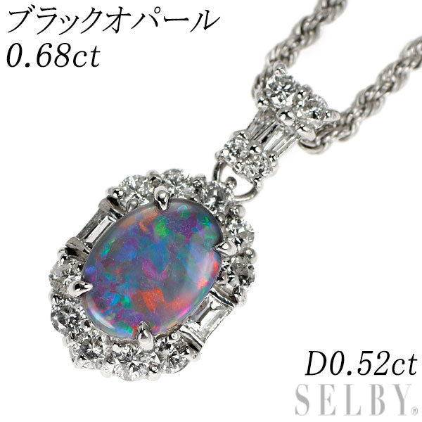 Pt900/ K18WG ブラック オパール ダイヤモンド ペンダントネックレス 0.68ct D0.52ct
