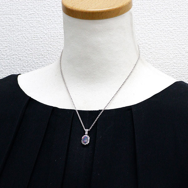 Pt900/ K18WG ブラック オパール ダイヤモンド ペンダントネックレス 0.68ct D0.52ct