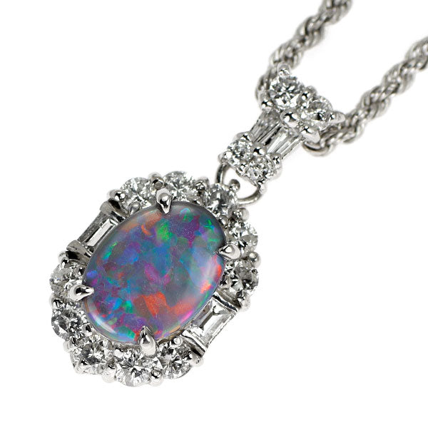 Pt900/ K18WG ブラック オパール ダイヤモンド ペンダントネックレス 0.68ct D0.52ct