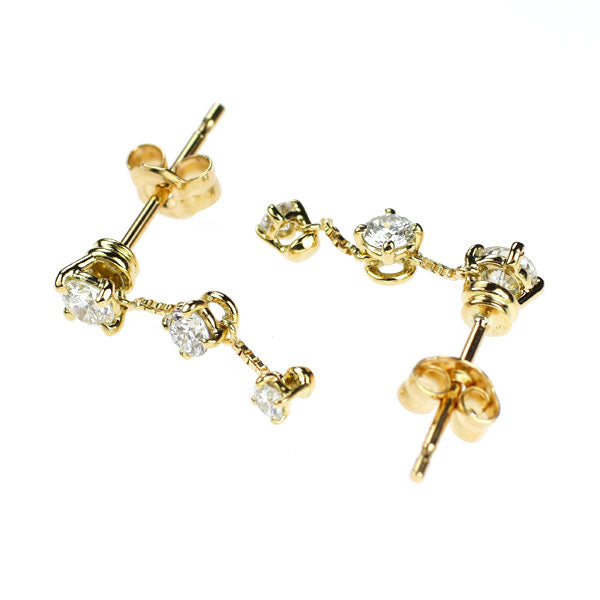 K18YG ダイヤモンド ピアス 0.60ct スリーストーン