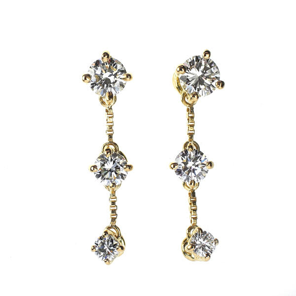 K18YG ダイヤモンド ピアス 0.60ct スリーストーン