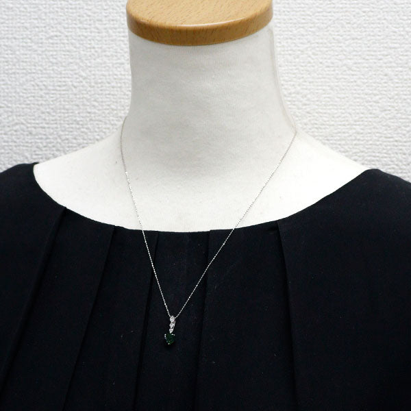 K18WG グリーンサファイア ダイヤモンド ペンダントネックレス 1.10ct D0.20ct