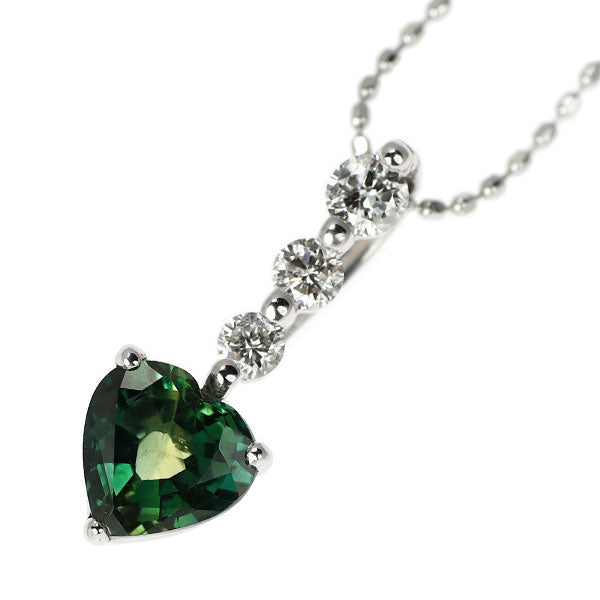 K18WG グリーンサファイア ダイヤモンド ペンダントネックレス 1.10ct D0.20ct