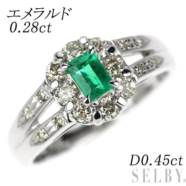 K18WG エメラルド ダイヤモンド リング 0.28ct D0.45ct
