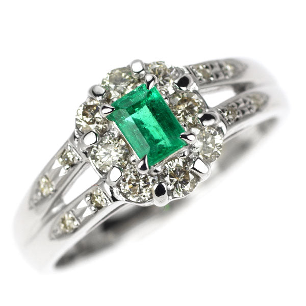 K18WG エメラルド ダイヤモンド リング 0.28ct D0.45ct