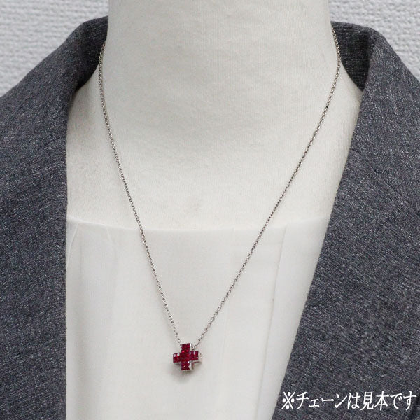 レ・エッセンシャル K18WG ルビー ペンダントトップ クロス ミステリーセッティング 2way