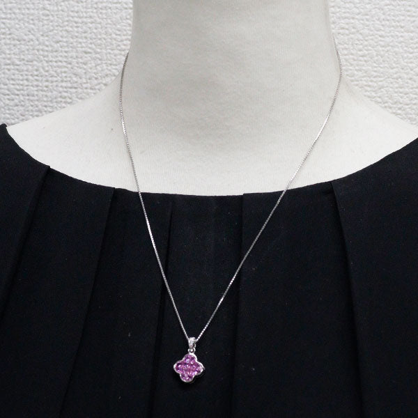 K18WG ピンクサファイア ダイヤモンド ペンダントネックレス 2.60ct D0.04ct ミステリーセッティング