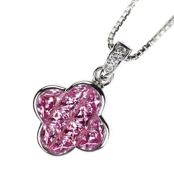 K18WG ピンクサファイア ダイヤモンド ペンダントネックレス 2.60ct D0.04ct ミステリーセッティング