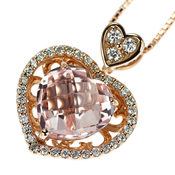 K18PG モルガナイト ダイヤモンド ペンダントネックレス 3.58ct 0.28ct リバーシブル ハート